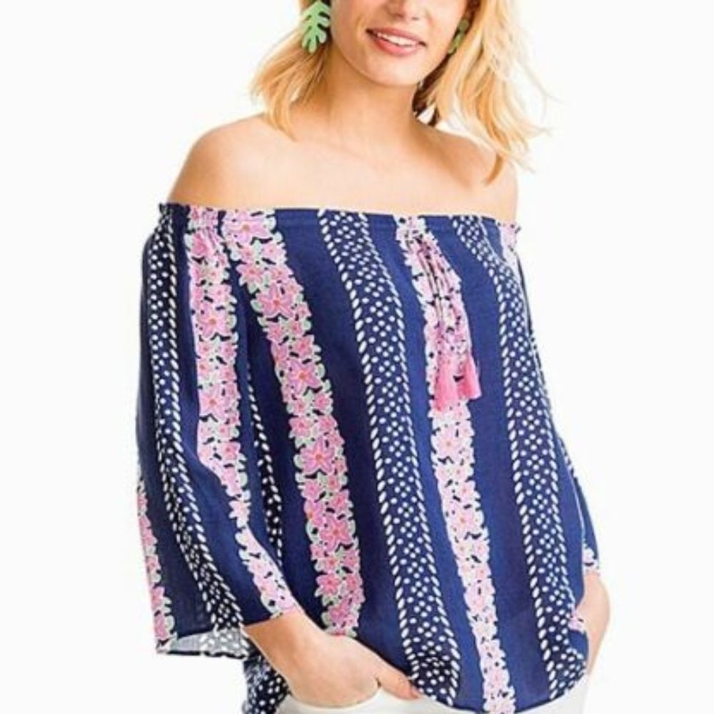 Southern Tide Off the Shoulder Blouse Mackenzie Blue Night S